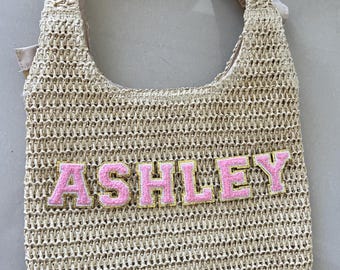 Bridesmaid Straw Tote Bag, Personalized Bachelorette Beach Bag, Custom Name Wedding Party Gift