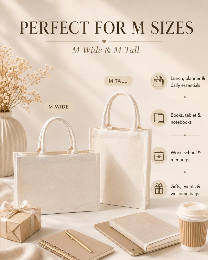 Personalized Canvas Tote Bag, Custom Name Tote, Minimalist White Canvas Bag, Monogram Tote, Custom Text Bag, Mini to Oversized, Gift for Her