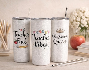Personalized Teacher Tumbler 20oz Glitter – Teacher Appreciation Gift, Best Teacher Ever Cup, Coffee Teach Repeat Mug