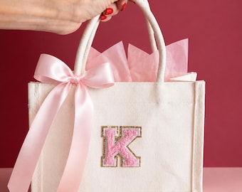 Personalized Mini White Tote Bag, Custom Canvas Ivory Tote Bag for Girls, Custom Initial, Heart or Paw