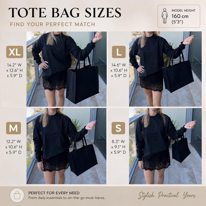 Personalized Tote Bag – Custom Text Gift for Mom, Friend or Coworker, Trendy Black Shopping Bag