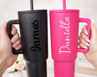 Personalized 40 oz Tumbler with Handle – Custom Name, Gift for Him and for Her, Gift for Couple