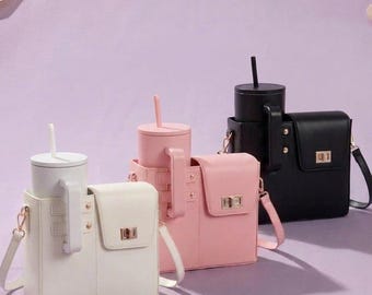 Personalized Tumbler Bag for Women, 40 oz Cup Holder Crossbody Purse, Hands Free Travel Bag, Birthday Gift for Her, Matching Tumbler Set