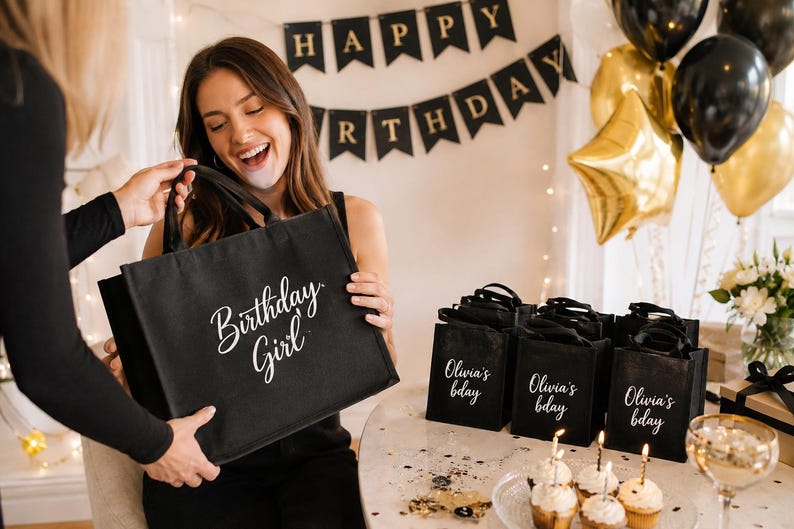 Personalized Tote Bag – Custom Text Gift for Mom, Friend or Coworker, Trendy Black Shopping Bag