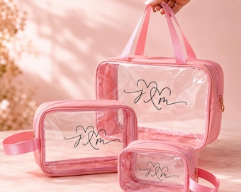 Personalized Clear Toiletry Bag, Custom Travel Makeup Bag with Name, Clear Cosmetic Bag, Bridesmaid Gift, Makeup Organizer with Initials