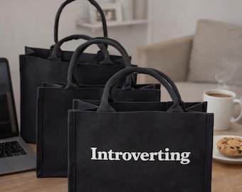 Personalized Black Tote Bag – Custom Text Gift Bag, Party Goody Bag, Rock Style Gift Packaging