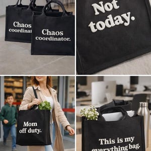 Personalized Tote Bag – Custom Text Gift for Mom, Friend or Coworker, Trendy Black Shopping Bag