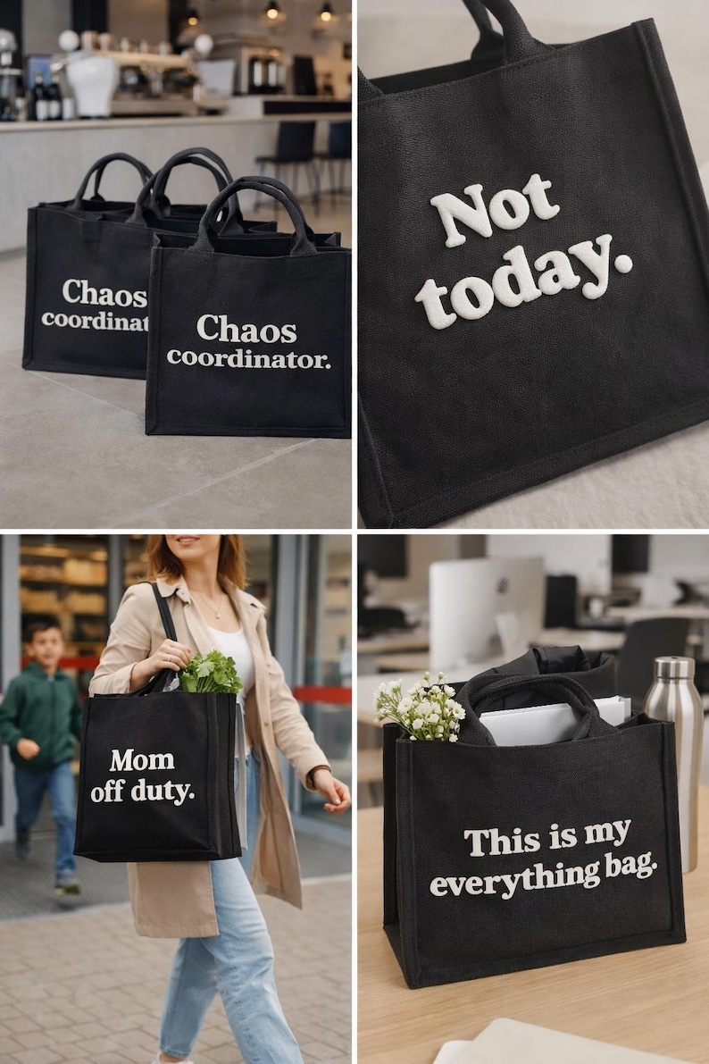 Personalized Tote Bag – Custom Text Gift for Mom, Friend or Coworker, Trendy Black Shopping Bag