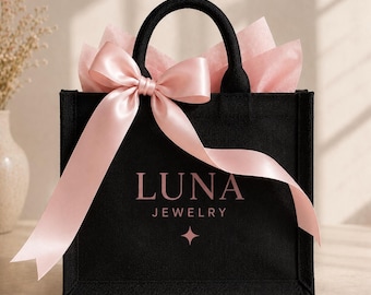 Custom Logo Tote Bags for Small Business, Branded Black Tote Bag, Boutique Packaging, Business Gift Bags Bulk, Gift Ready Bag