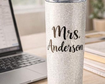 Glitter Teacher Tumbler 20oz – Sparkly Teacher Appreciation Gift, Personalized Teacher Cup, Best Teacher Ever Mug, Coffee Teach Repeat