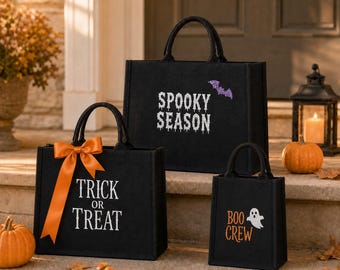 Personalized Halloween Tote Bag, Custom Name Trick-or-Treat Bag, Spooky Candy Tote