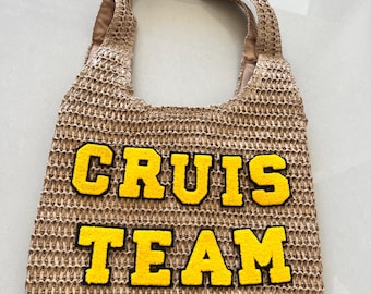 Personalized Woven Straw Tote Bag with Zipper, Custom Name Summer Beach Bag, Gift for Cruise Team