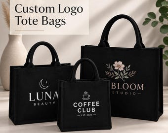 Custom Logo Tote Bags for Small Business, Branded Black Tote Bag, Boutique Packaging, Business Gift Bags Bulk