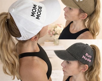 Messy Bun Ponytail Hat, High Ponytail Baseball Cap for Women, Running Ponytail Cap, Personalized Women’s Hat, Gym Hair Messy Bun Cap