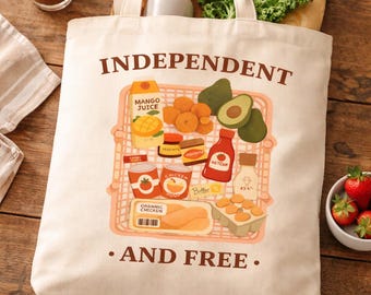 Grocery Illustration Tote Bag, Market Bag