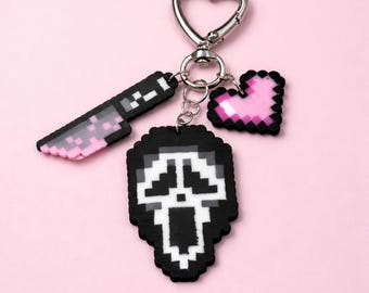 Pixel Art Keychain | Perler Bead Charm | Ghostface Keychain | Made for Backpack - Water Bottle Charm | Handmade Hama Bead