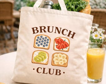Brunch Club Tote Bag, Breakfast Toast Illustration