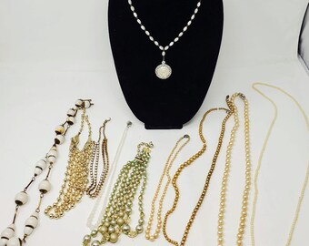 Vintage Pearl necklace lot of 11 Fashion Necklaces - statement necklaces - bridal necklace, party necklace holiday necklace