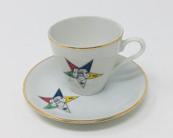Vintage Masonic cup Order of the Eastern Star Teacup and Saucer set 22K Gold Trim Shriners