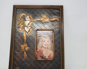 Vintage copper decorative picture frame unique retro picture frame - celebration picture frame bells ribbons