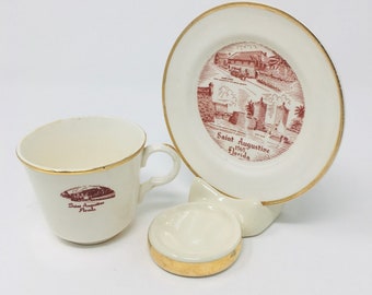 Souvenir cup and saucer collectors set vintage travel Saint Augustine Florida collectable china coffee cup