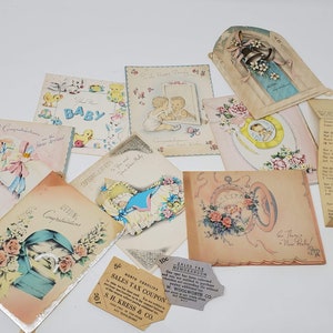 Collection of sweet vintage baby cards ephemera 1940&#39;s baby wedding scrapbook baby shower