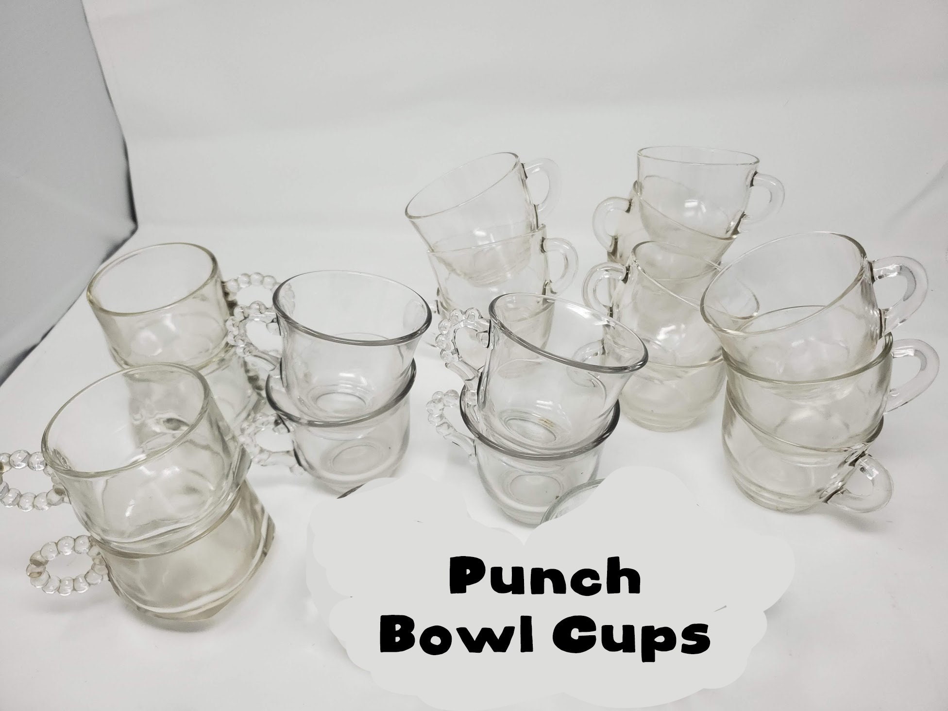 Mixed Lot of 19 Punch Bowl Cups Vintage Glass Cocktail Glasses Party