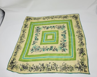 Vintage Sheer Silk Scarf, Floral Stripes