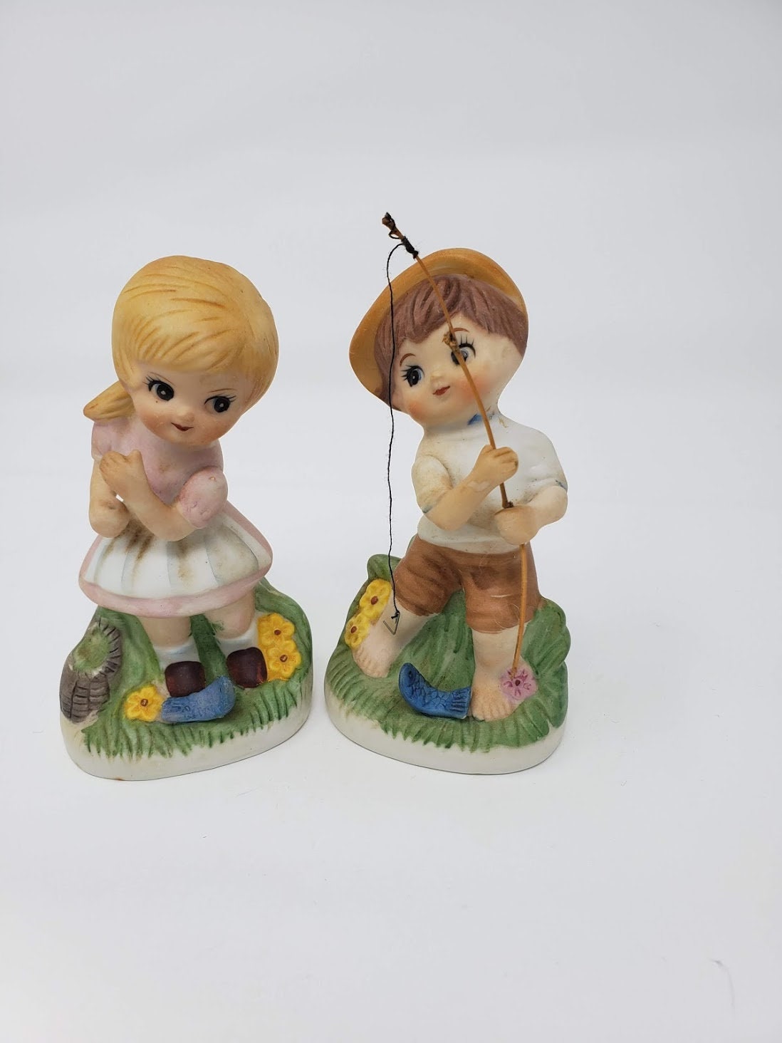 Boy and Girl Fishing Figurines 