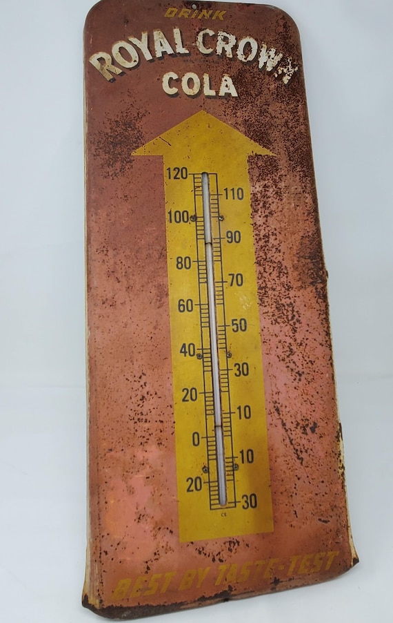 Vintage RC Cola Metal Thermometer Sign, Rustic Advertising Decor
