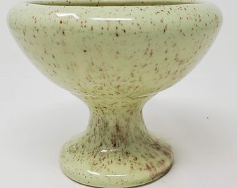 Speckled Glaze Pedestal Bowl MCM Pottery Retro Decor Soft Yellow