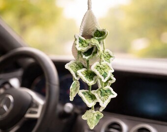 Ręcznie robiony kosz na rośliny Hedera, szydełkowany kosz na rośliny, wisząca roślina do samochodu, wiszący kosz szydełkowy, prezent dla miłośnika roślin, akcesoria samochodowe
