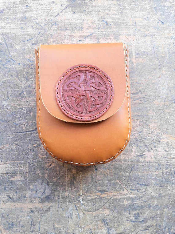 Bronze Leather Belt Bag with Medallion Late Medieval Leather Belt Pouch with Brass Moon Medallions  main image 3