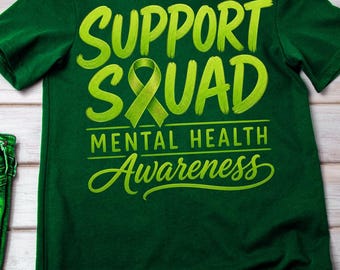 PNG de concienciación sobre salud mental, póster de equipo de apoyo, arte mural de prevención del suicidio con cinta verde (descarga digital)