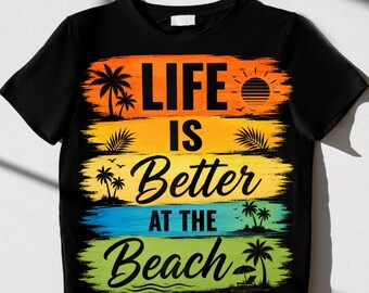 La vida es mejor en la playa PNG, sublimación de palmeras tropicales de verano