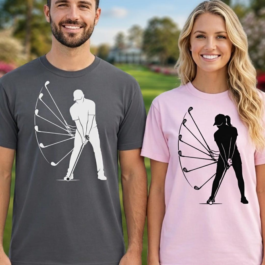 Matching Couple Golf Shirts, Minimalist Swing Silhouette Set, Golf Mom ...