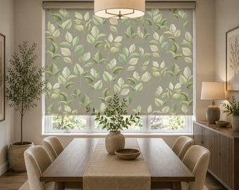 Botanical Roller Shade, Green Leaf Window Blind, Nature Print Roller Blind, Custom Printed Window Shade, Modern Bedroom Decor