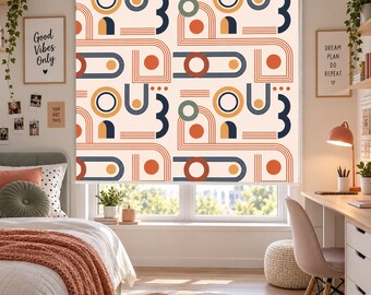 Mid Century Modern Roller Blind, Retro Geometric Arch Pattern, Boho Neutral Curtain