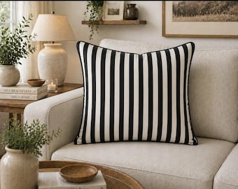 Striped Pillow Cover, Cotton Blend Cushion Cover, Coastal Farmhouse Decor, Black White Blue Green Red Yellow Throw, Decorative
