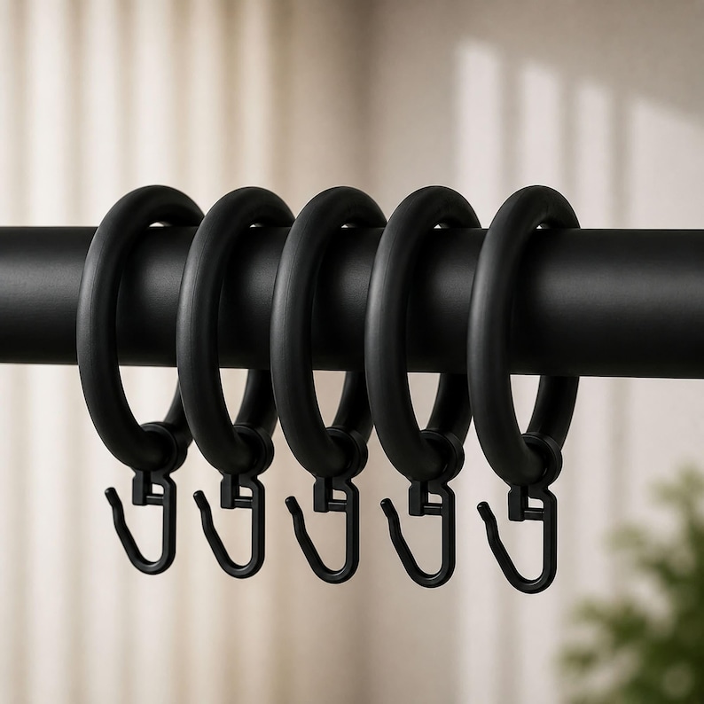 Rustic Wooden Curtain Rings With Hooks, Farmhouse Drapery Hardware