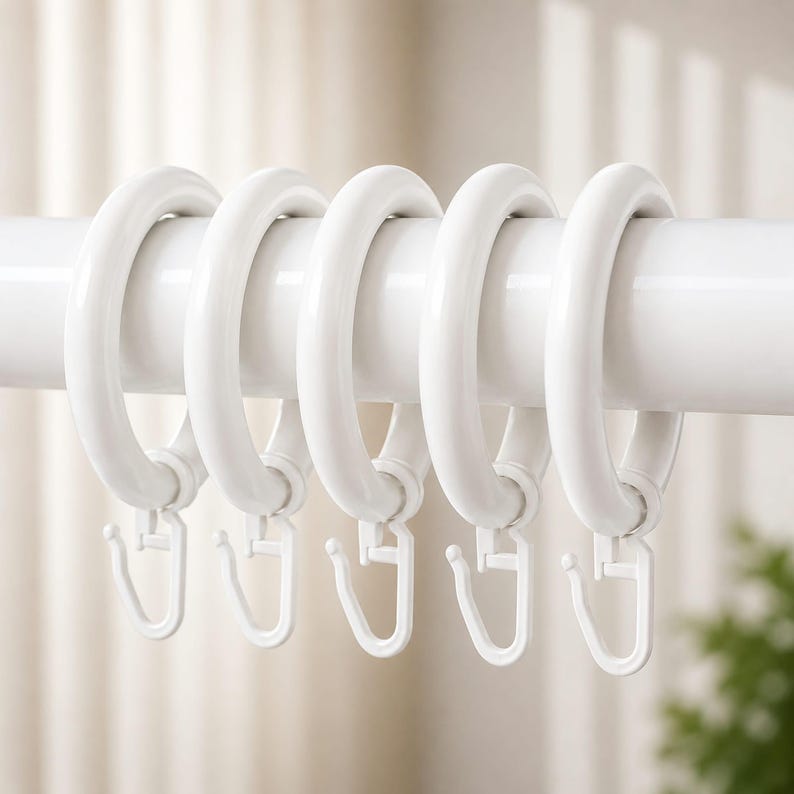 Rustic Wooden Curtain Rings With Hooks, Farmhouse Drapery Hardware