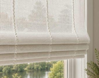 Textured White Linen Look Roman Shade, Light Filtering Custom Window Blind