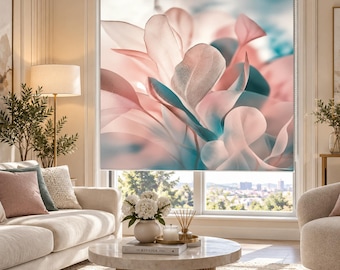 Soft Floral Roller Blind, Blackout Window Shade, Pastel Botanical Curtain, Costum Size
