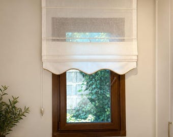 Custom Scalloped Roman Shade, Linen Look Window Treatment, Flat Fold Blind