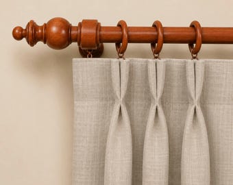 Solid Wood Curtain Rod Set,  Varnished Walnut Finish, Handmade Wooden Curtain Pole with Rings, Brackets Custom Size