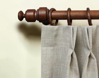 Solid Wood Curtain Rod Set, Medium Walnut Handcrafted Wooden Curtain Rod, Rings, Brackets, Custom Size