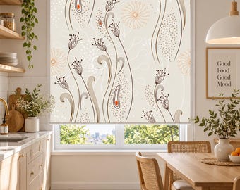 Abstract Botanical Roller Blind, Neutral Beige Window Shade, Custom Home Office Decor