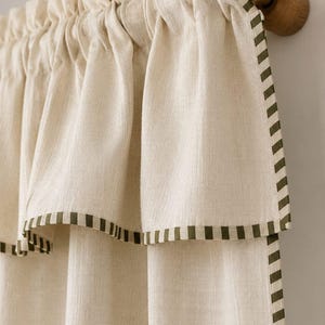100% Washed Linen Curtains With Green Trim, Farmhouse, Cottage Window Treatment