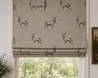 Roman Shade, Deer Print, 100% Cotton, Custom Size