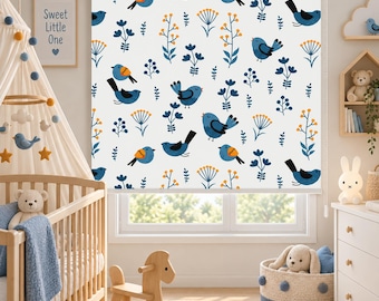 Bird Pattern Roller Blind, Scandinavian Nursery Window Shade, Kindergarten Decor